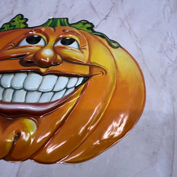 1990s Halloween Pumpkin Jack O Lantern 3D Mold Plastic Beistle 12x15 FL6-11 - Picture 4 of 5